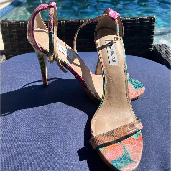 Steve Madden Shoes - Steve Madden Stecy Floral Snakeskin Ankle Strap Heels